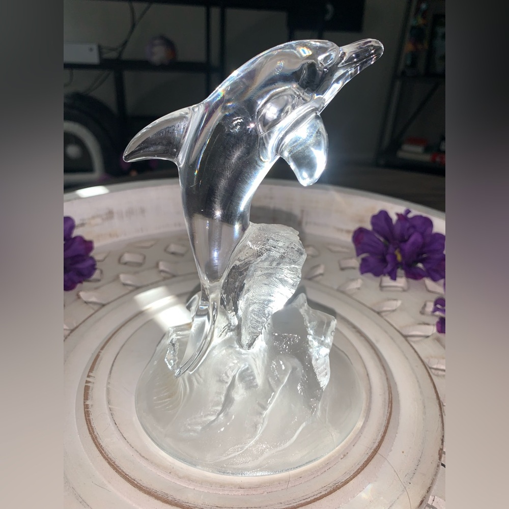 Vintage Clear Glass Jumping Dolphin Figurine